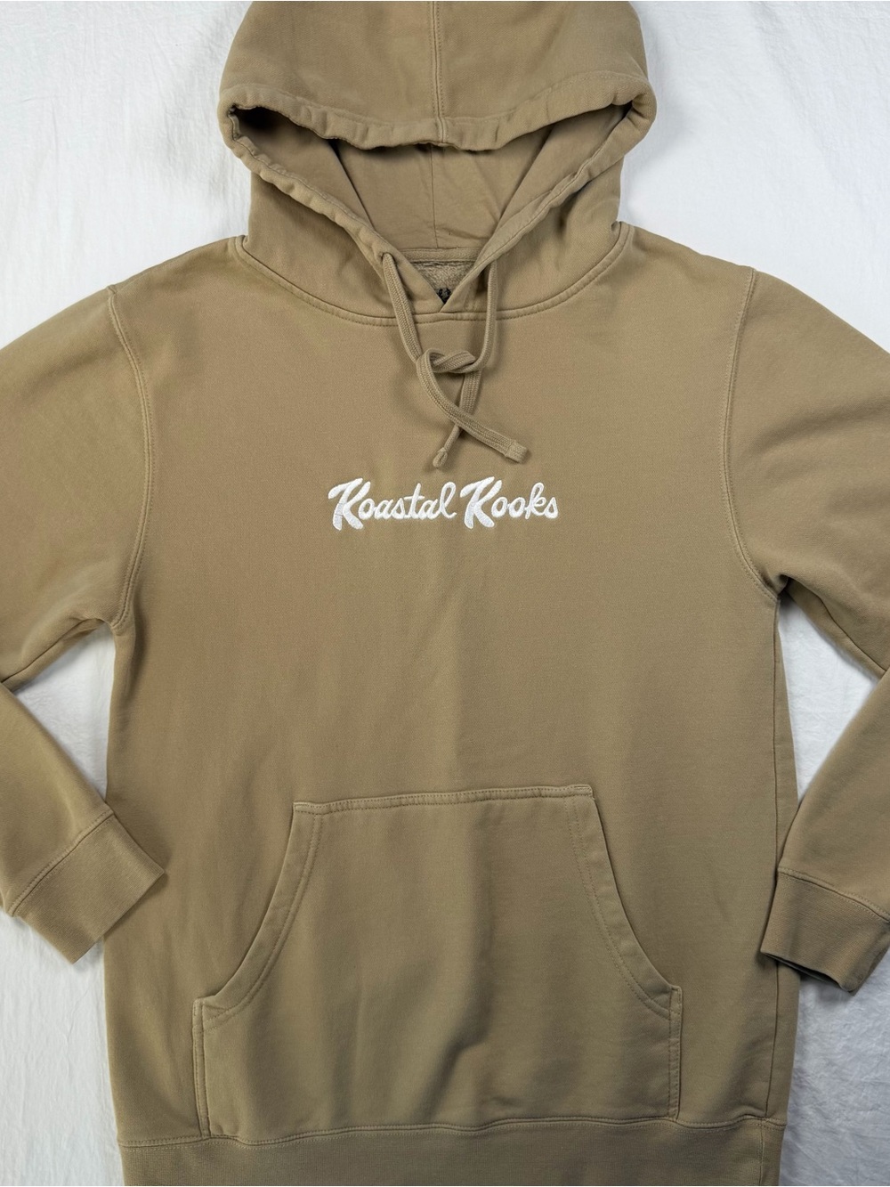 Koastal Kooks Hoodie Small Tan Khaki Embroidered Logo Pullover Fleece NH Coastal
